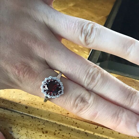 Natural Red Garnet Sterling Silver Ring Size 9 - Picture 3 of 8